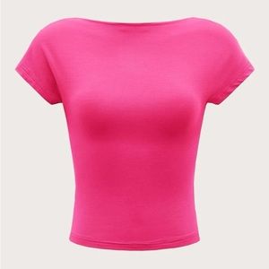 NWOT SHEIN Hot Pink Backless Batwing Sleeve Solid Tee